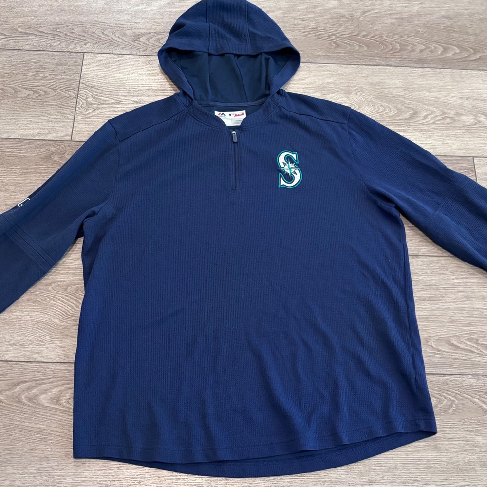 Majestic Seattle Mariners Hoodie Mens XL Navy Blue Quarter Zip MLB Authentic